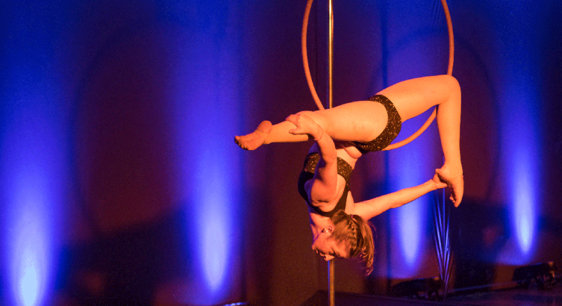 Instructor Yasmine performing on the Lyra at our end of term Showcase